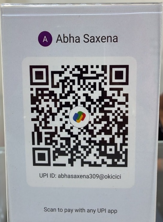 Bhumistha Naturals Official Google Pay and UPI QR Code Stand — Abha Saxena (abhasaxena309@okicici)