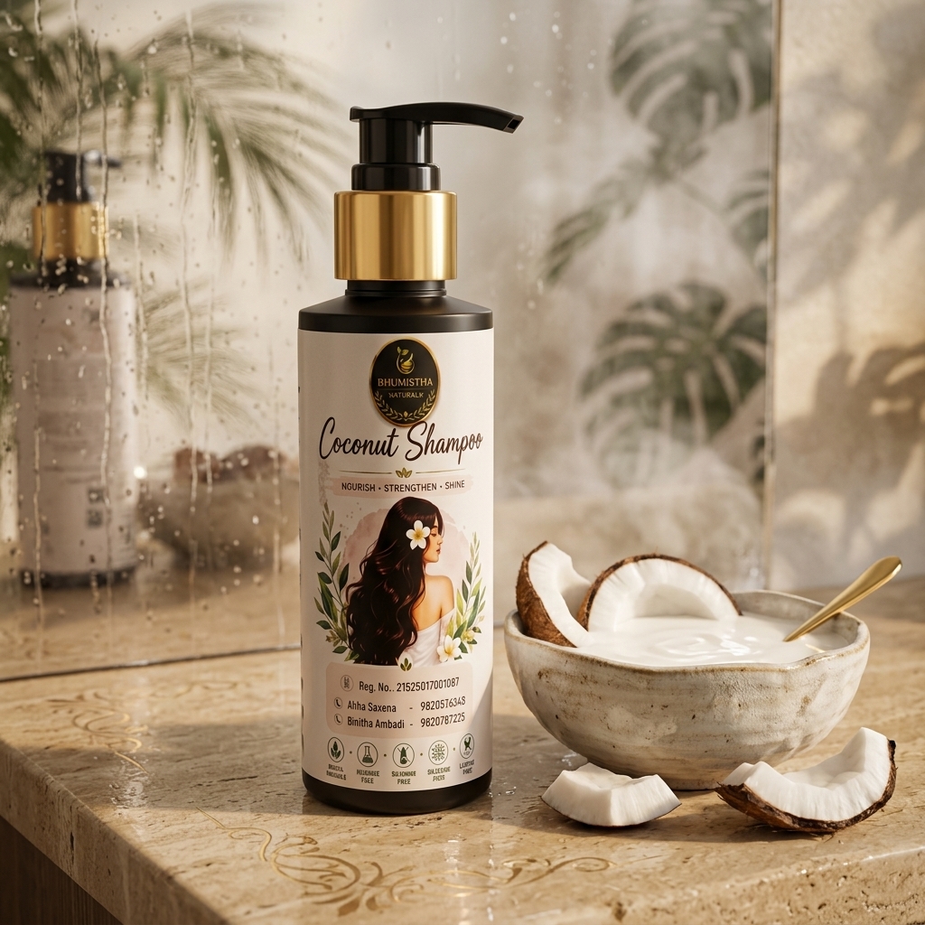 Bhumistha Coconut Shampoo detail with fresh coconut milk